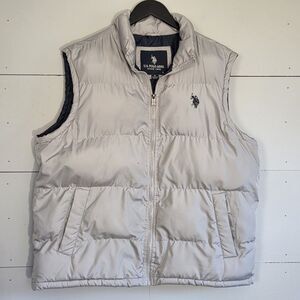 Vintage U.S. Polo Assn. Men's Gray Puffer Vest Full Zip Lined Pockets Size XL